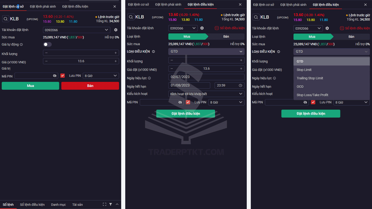 Các loại lệnh trên sàn UpCOM