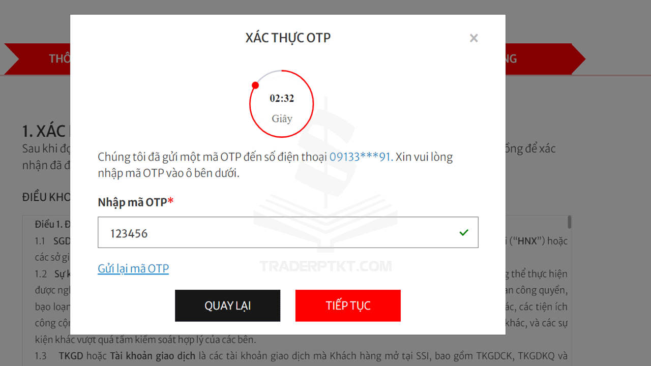 Xác thực số điện thoại đăng ký