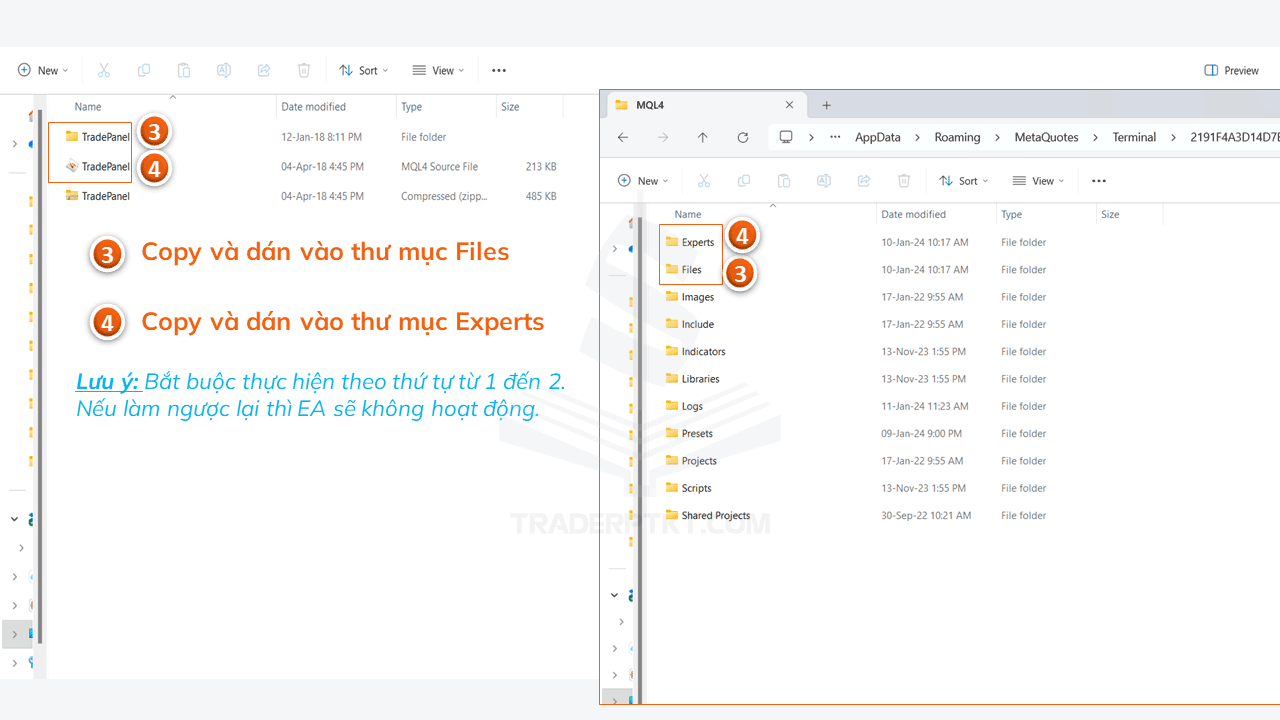 Thực hiện Copy file tải về vào trong các thư mục trong MQL4 theo thứ tự