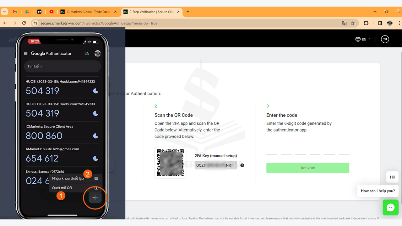 Kết nối Google Authenticator với tài khoản sàn IC Markets