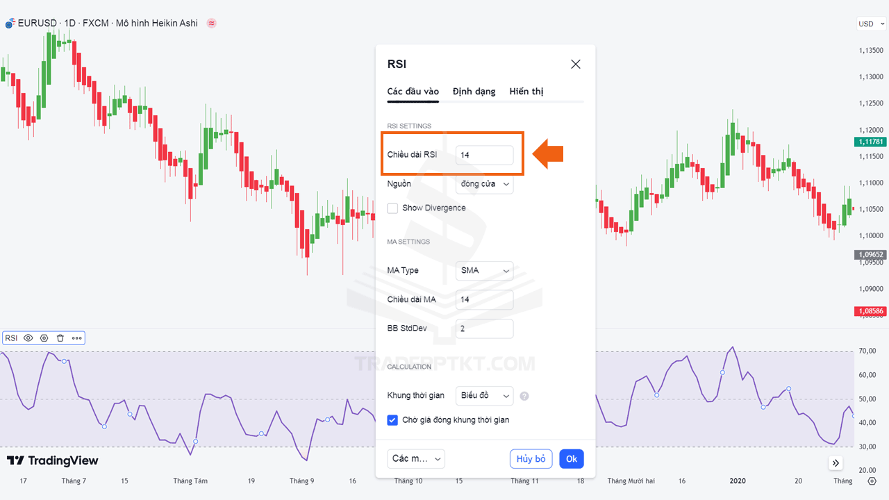 Cài đặt thông số chỉ báo RSI