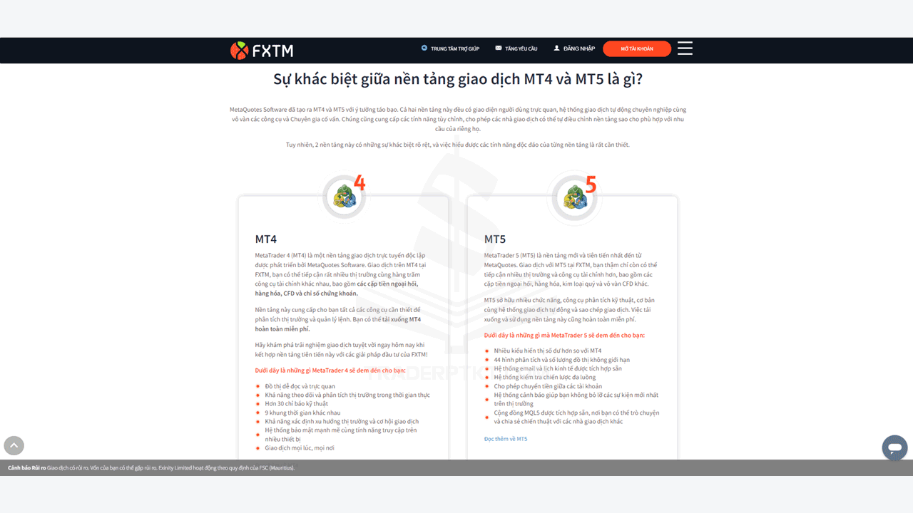 2 loại nền tảng giao dịch MT4 và MT5 trên sàn FXTM