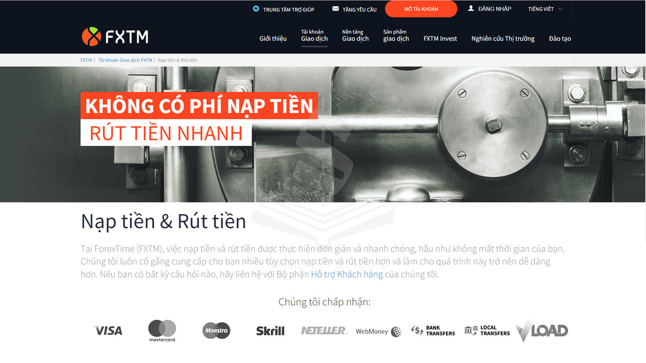 Nạp rút tiền sàn FXTM