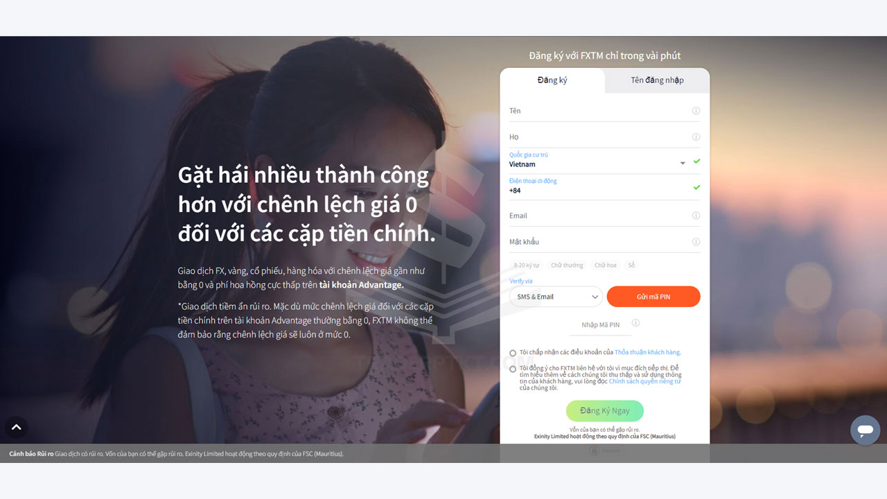 Điền thông tin đăng ký mở tài khoản sàn FXTM