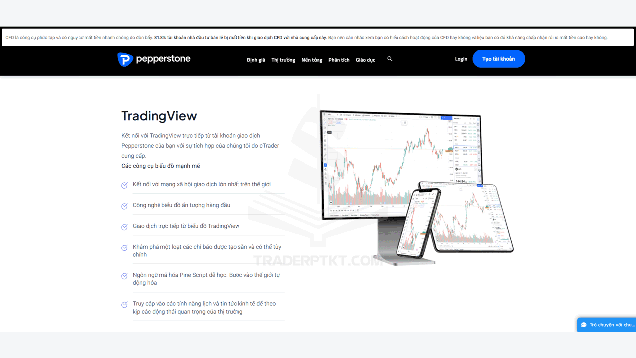 Giao dịch tài khoản Pepperstone trên nền tảng TradingView