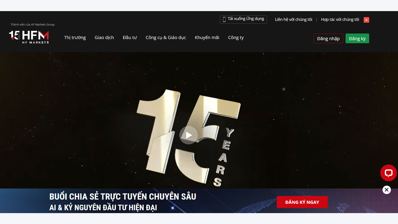 Giao diện trang chủ sàn HFM