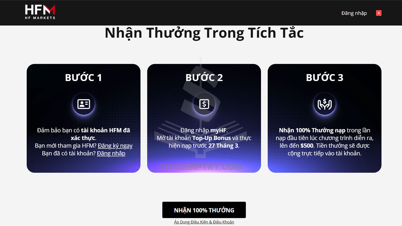Cách nhận thưởng nạp bonus 100% từ HFM