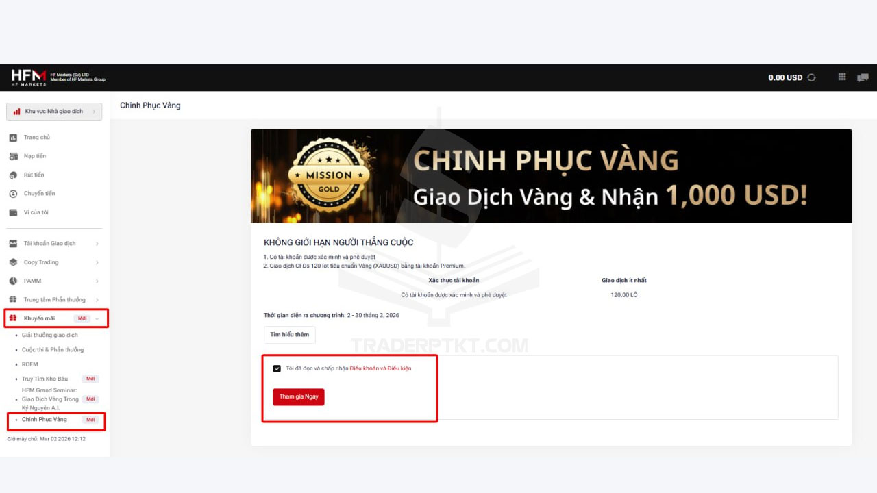 Cách tham gia chương trình khuyến mãi Trade Vàng nhận 1000 USD từ HFM