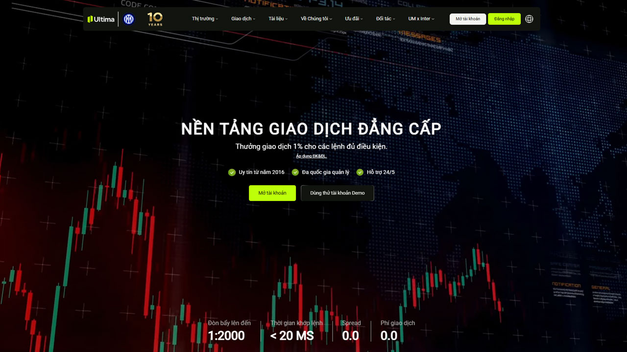 Giao diện trang chủ sàn Ultima Markets