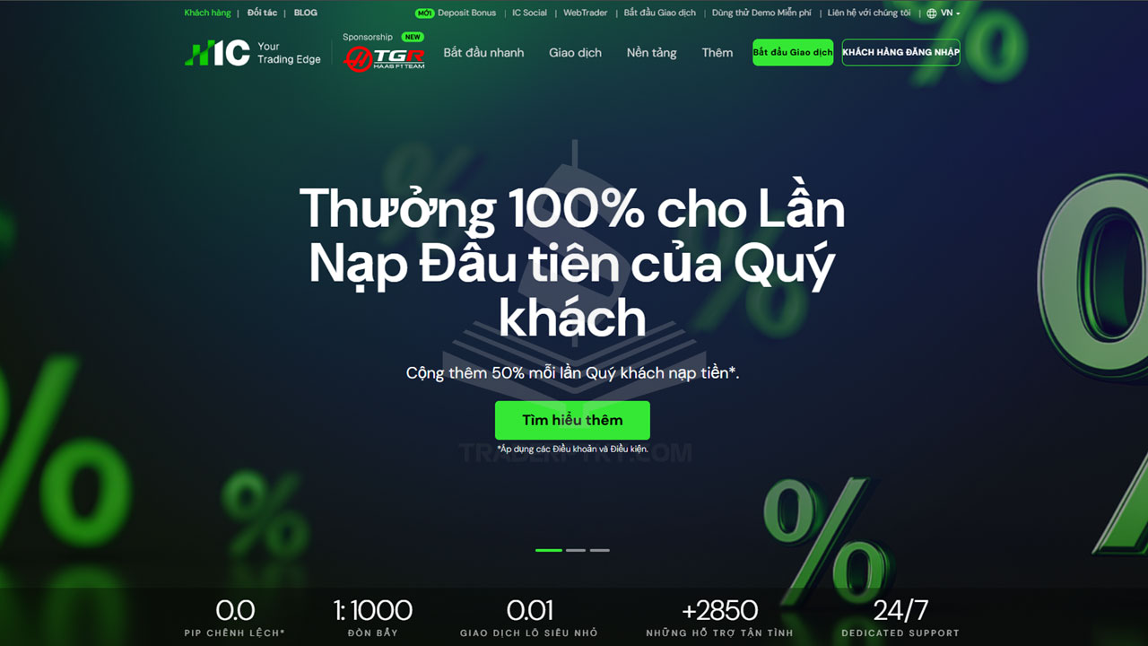 Chương trình bonus 100% tiền nạp sàn IC Markets